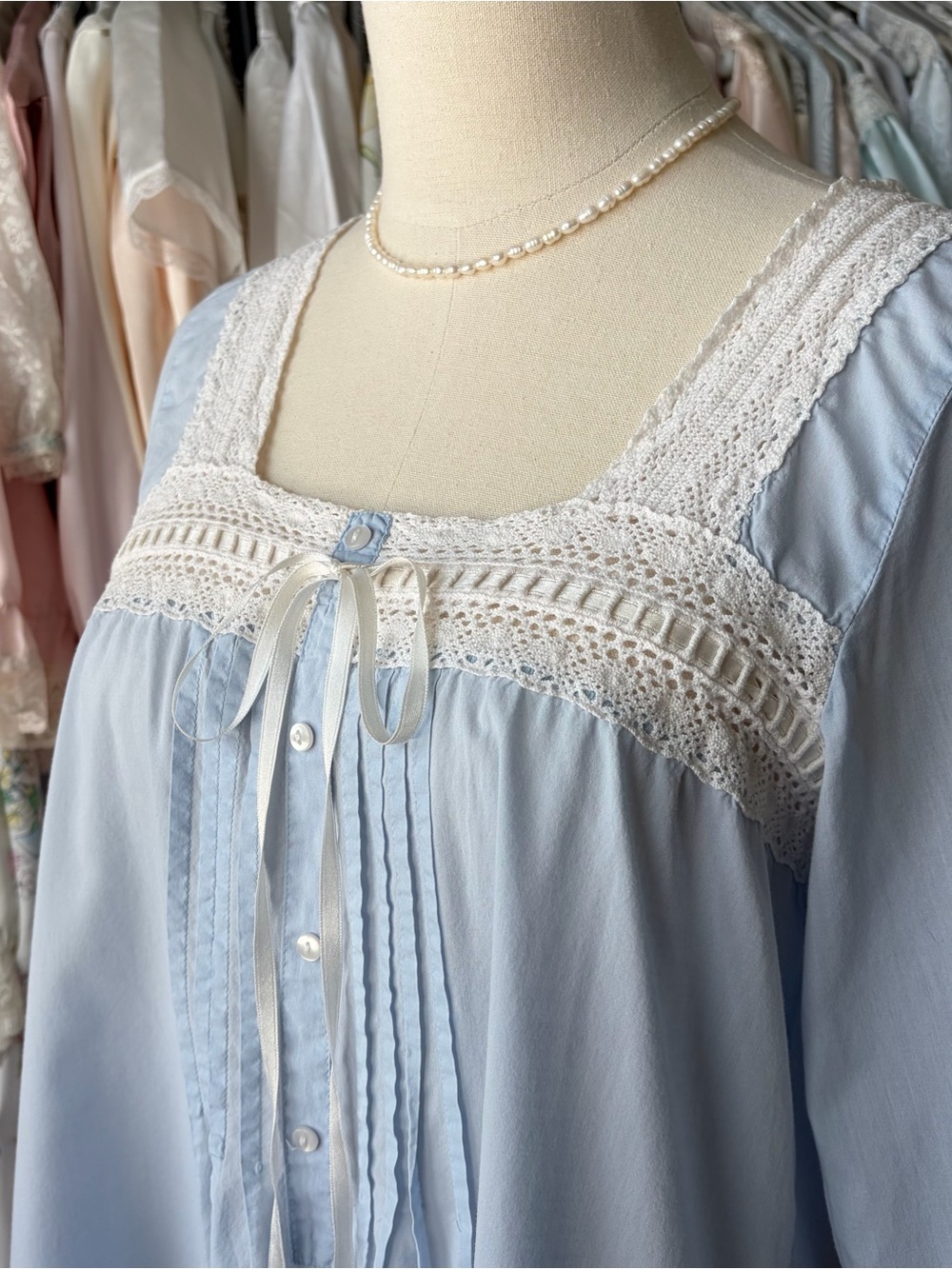vintage gilligan & o’malley baby blue cotton prairie dress cottagecore lace